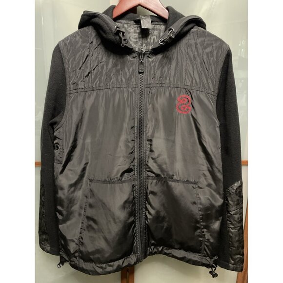 Desigual Black Reversible Hooded Full Zip Up Black Windbreaker Jacket Size S - Picture 1 of 14